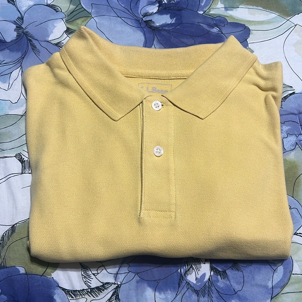 Ll Bean Trim Fit Yellow Polo Shirt Large
